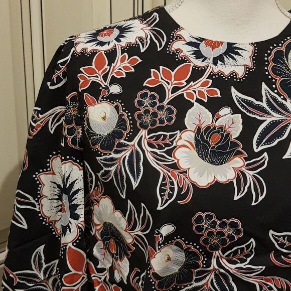 Who What Wear Top Size Large Rust Orange Black White Floral Button Back - Picture 4 of 7